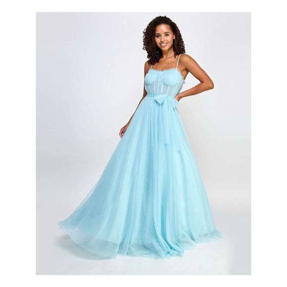 CITY STUDIO Dresses & Skirts - CITY STUDIO Womens Blue Lined Bustier-style Bodice Tie S Dress Juniors 3\4